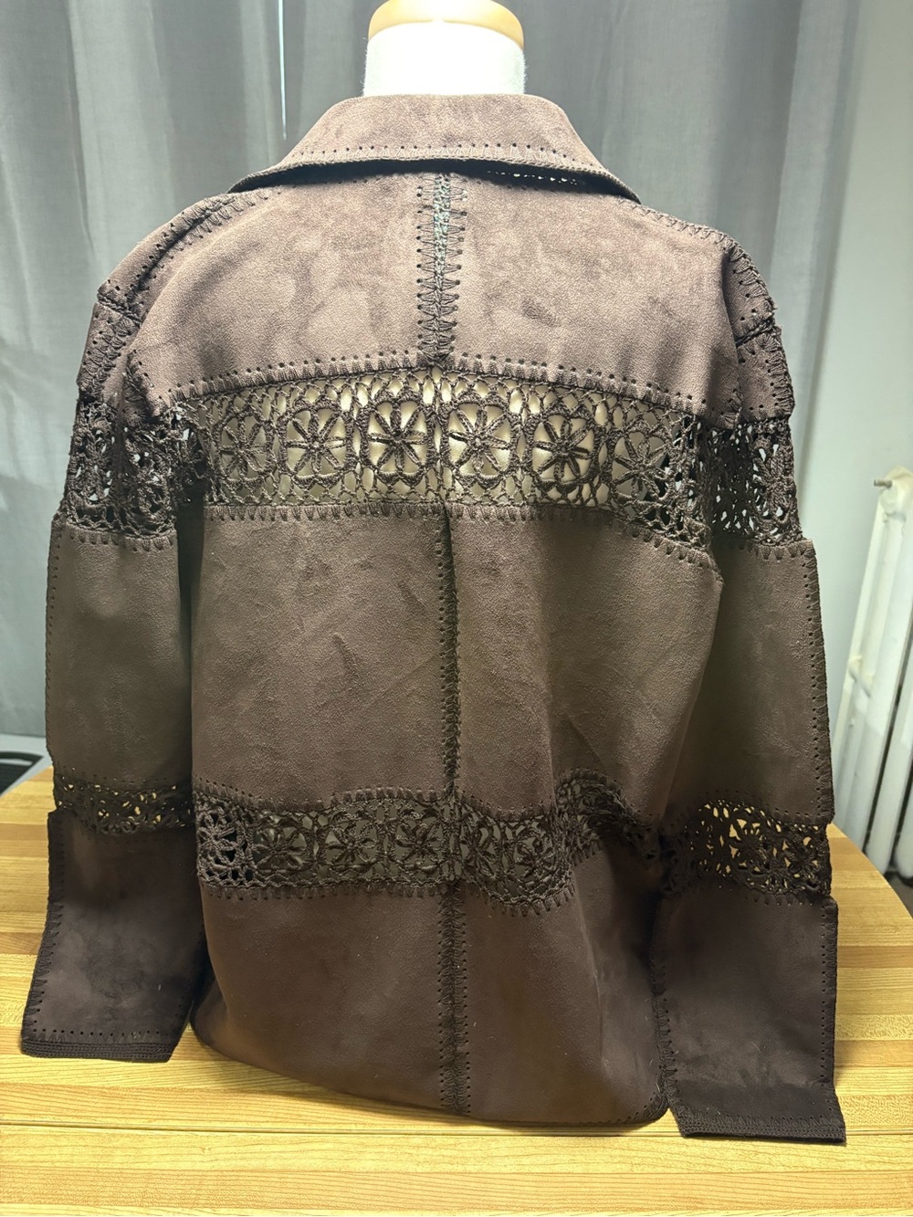 Vintage Ralph Lauren Brown Faux Suede Jacket with Crochet Trim - Picture 4 of 7